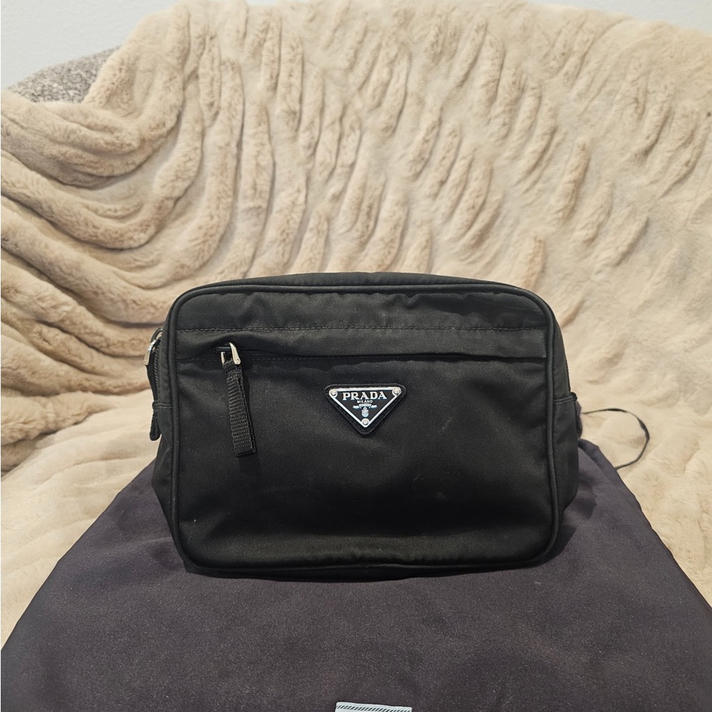 Prada Black Nylon Waist Pouch with Triangle Logo